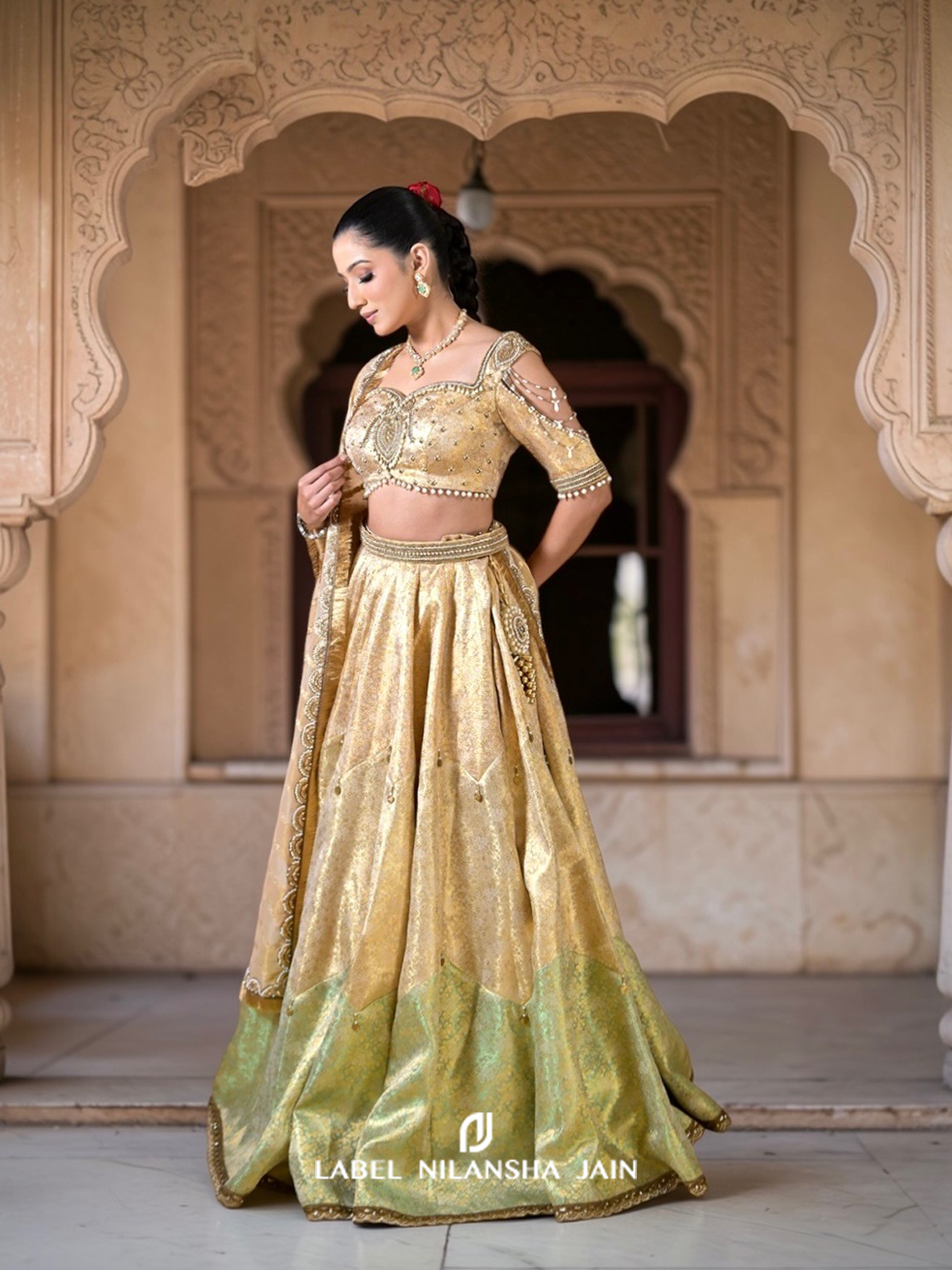 Gold - Green Banarasi Silk Meher Lehenga