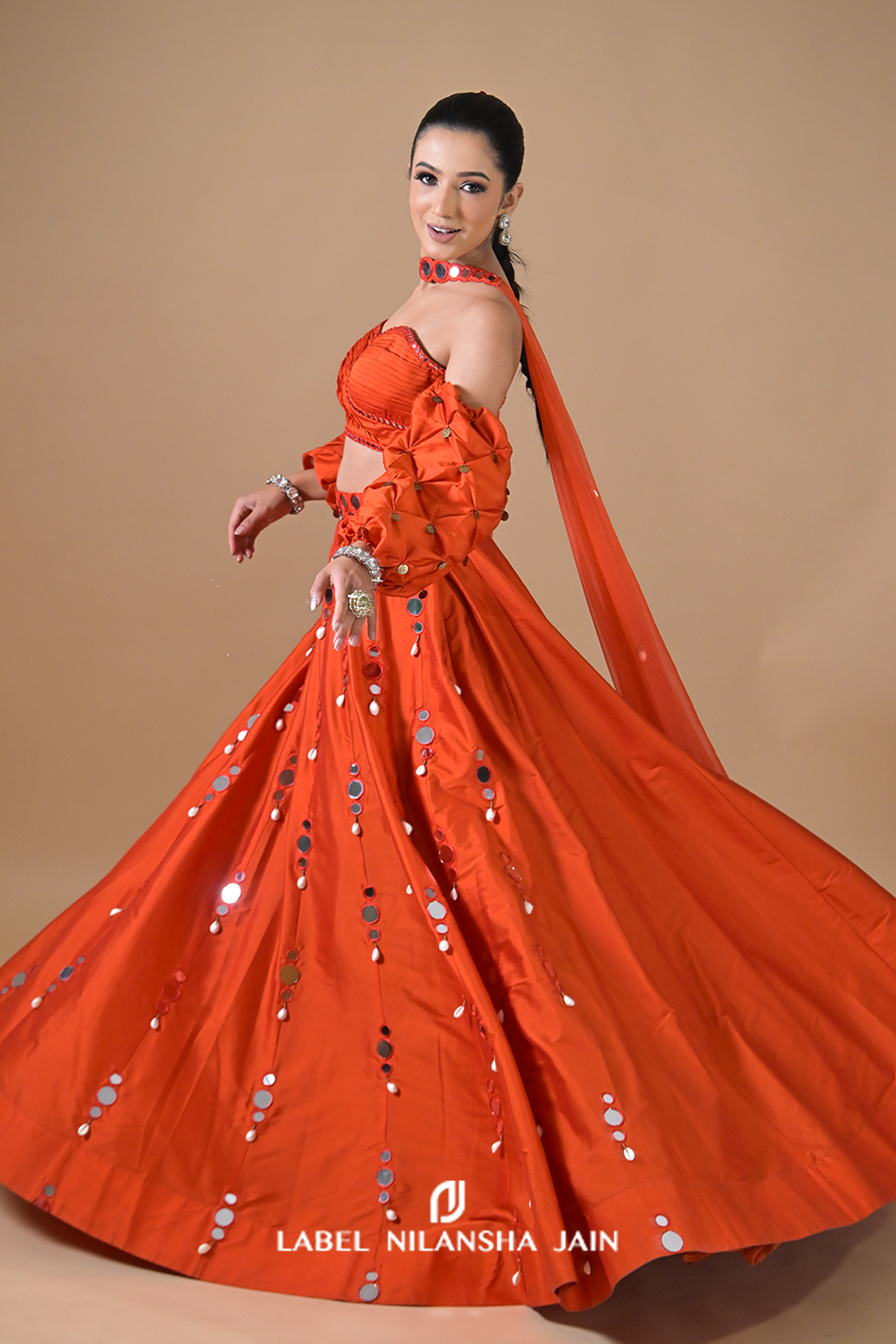 Orange Mirrorwork Surkh Lehenga