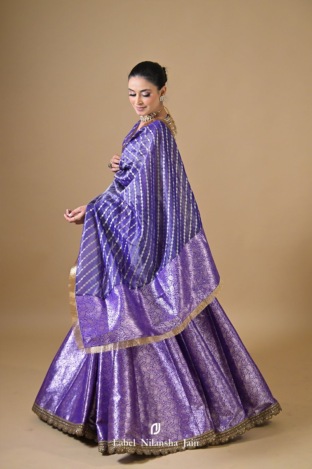 Purple Banarasi Dabka & Pearlwork Rajasi Lehenga