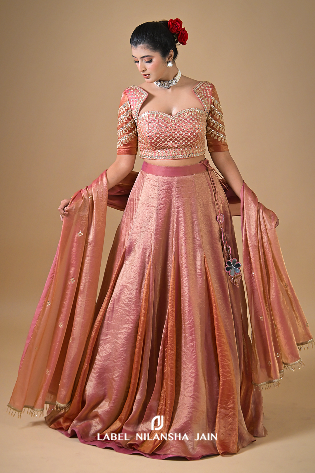 Rose Gold Zari Tissue Nayra Lehenga