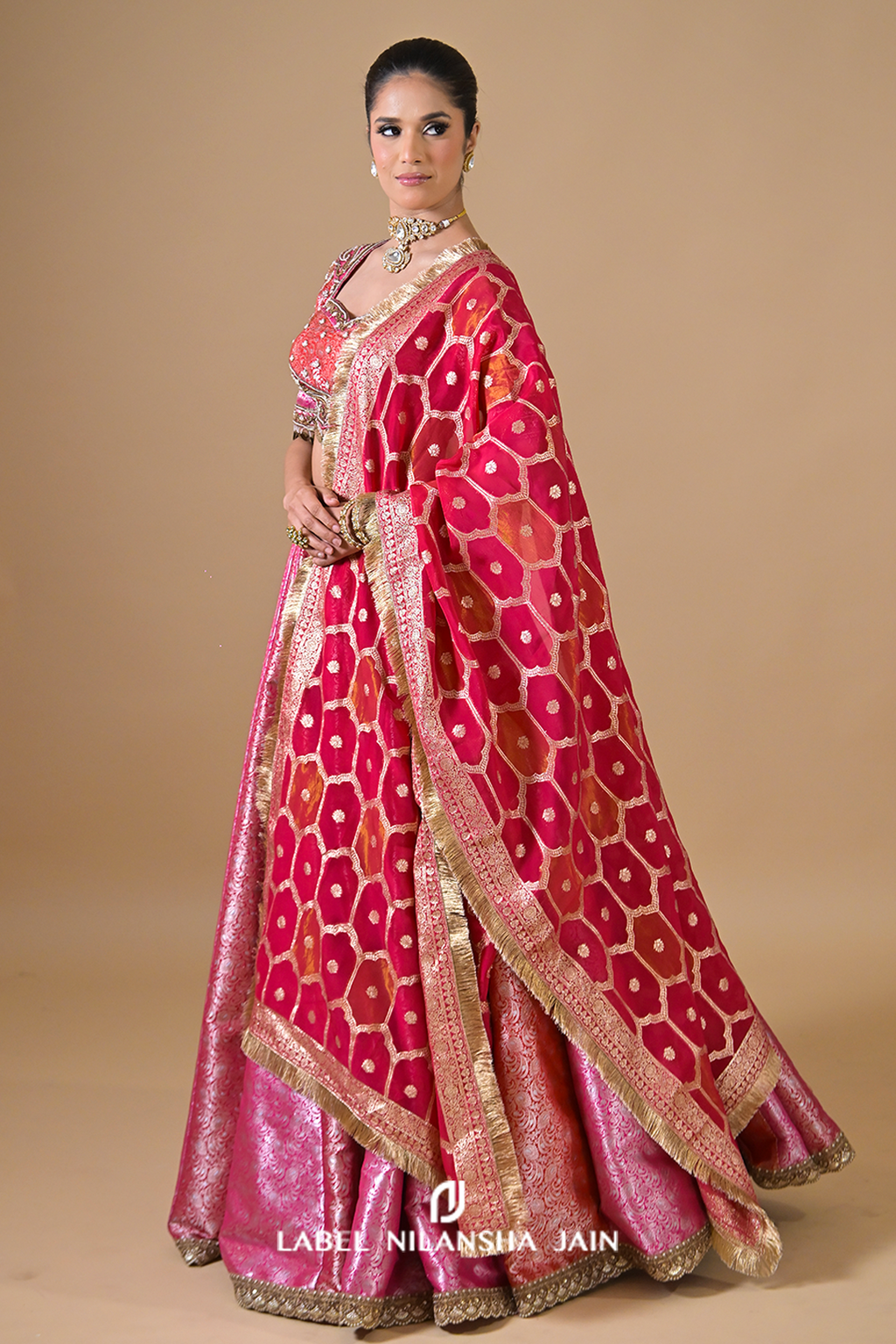 Red-Pink-Gajri Banarasi Bridal Rangotsav Lehenga