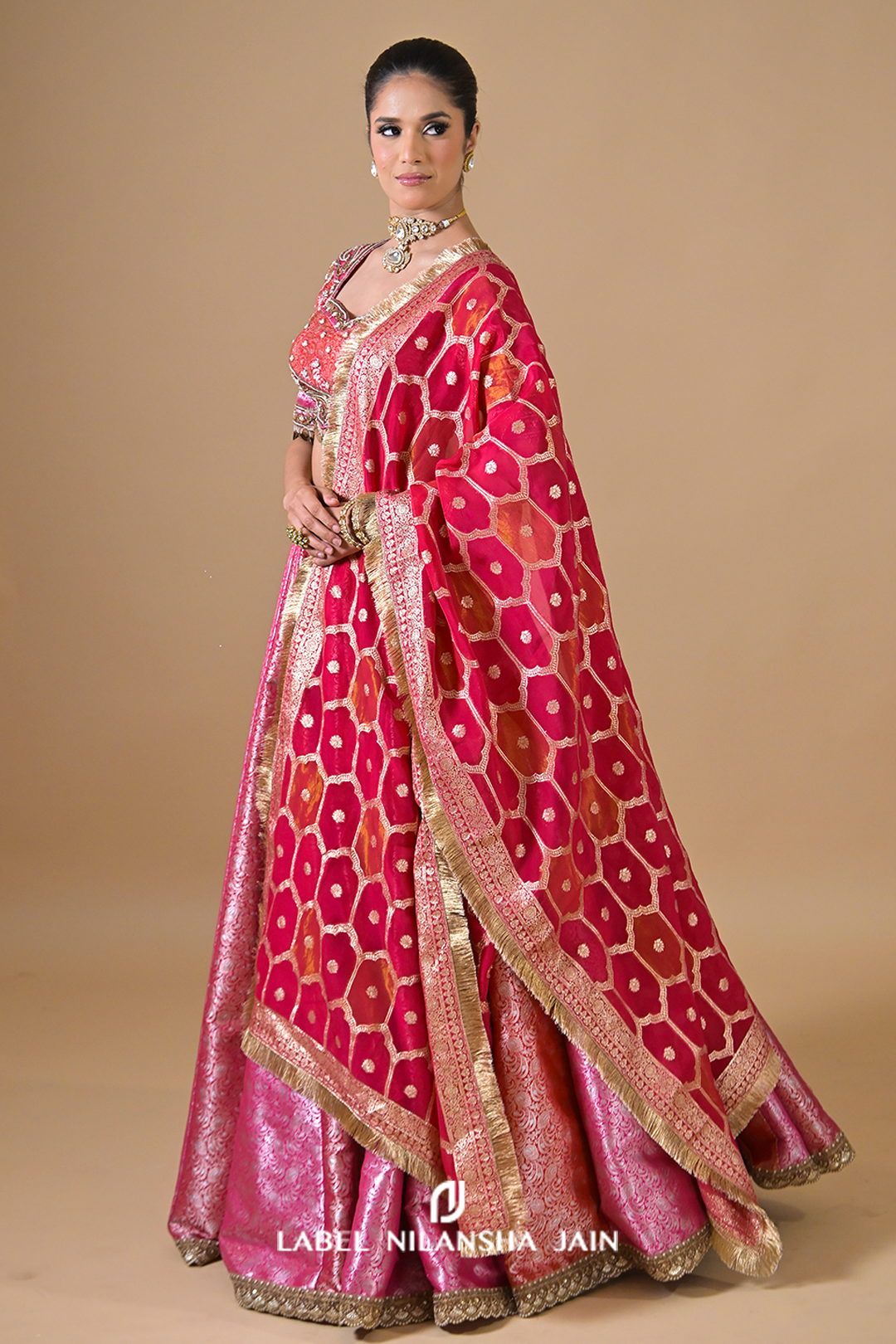 Red-Pink-Gajri Banarasi Bridal Rangotsav Lehenga