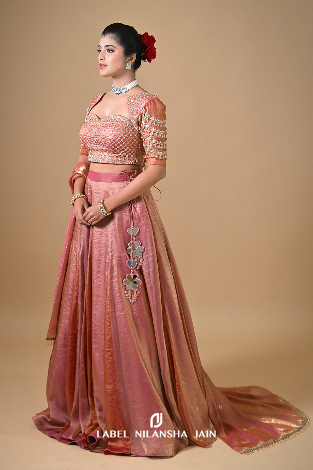 Rose Gold Zari Tissue Nayra Lehenga