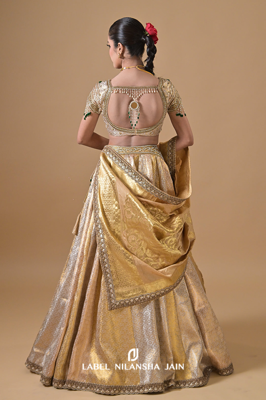 Gold Banarasi Lehenga With Emeralds Roshini Lehenga