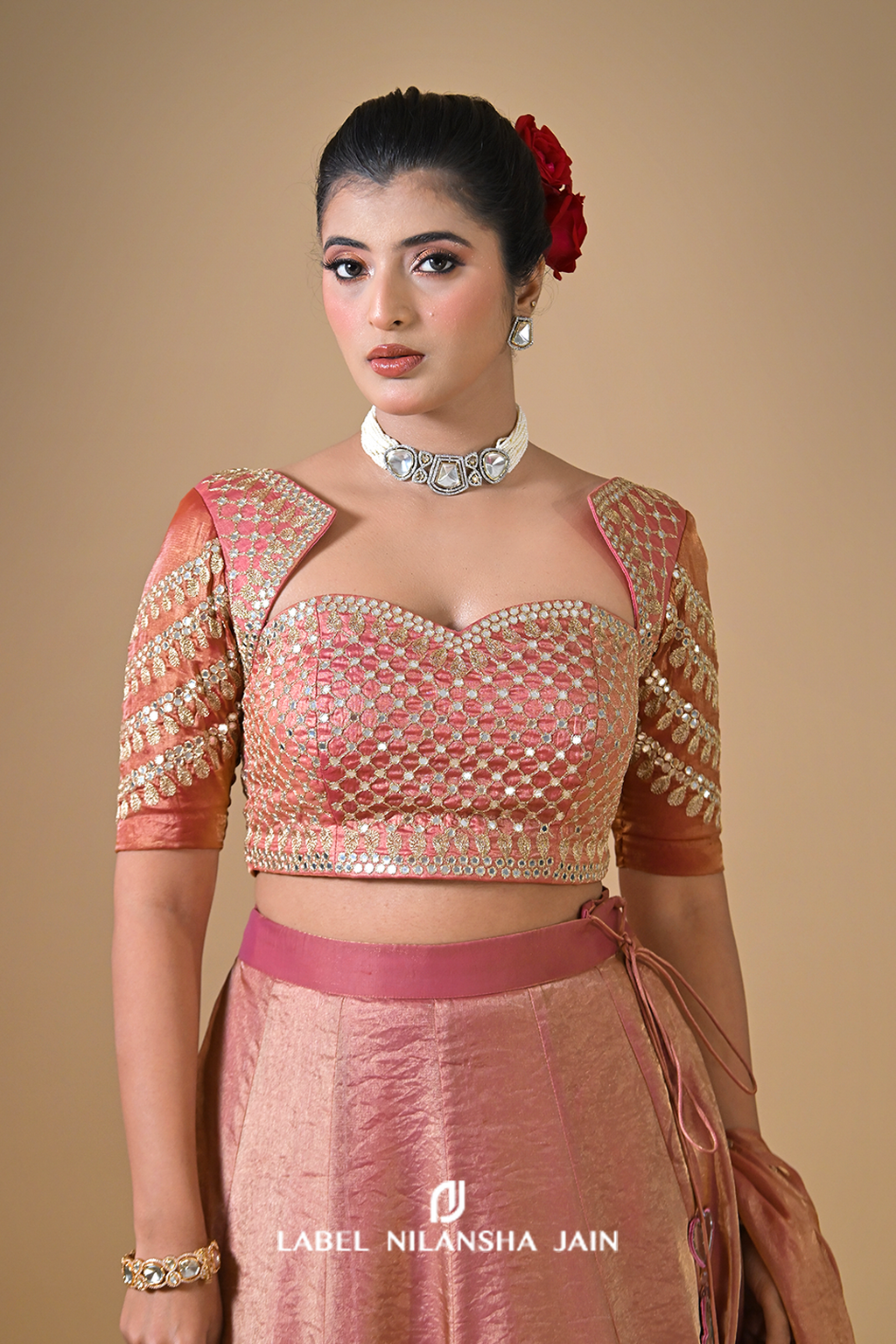 Rose Gold Zari Tissue Nayra Lehenga