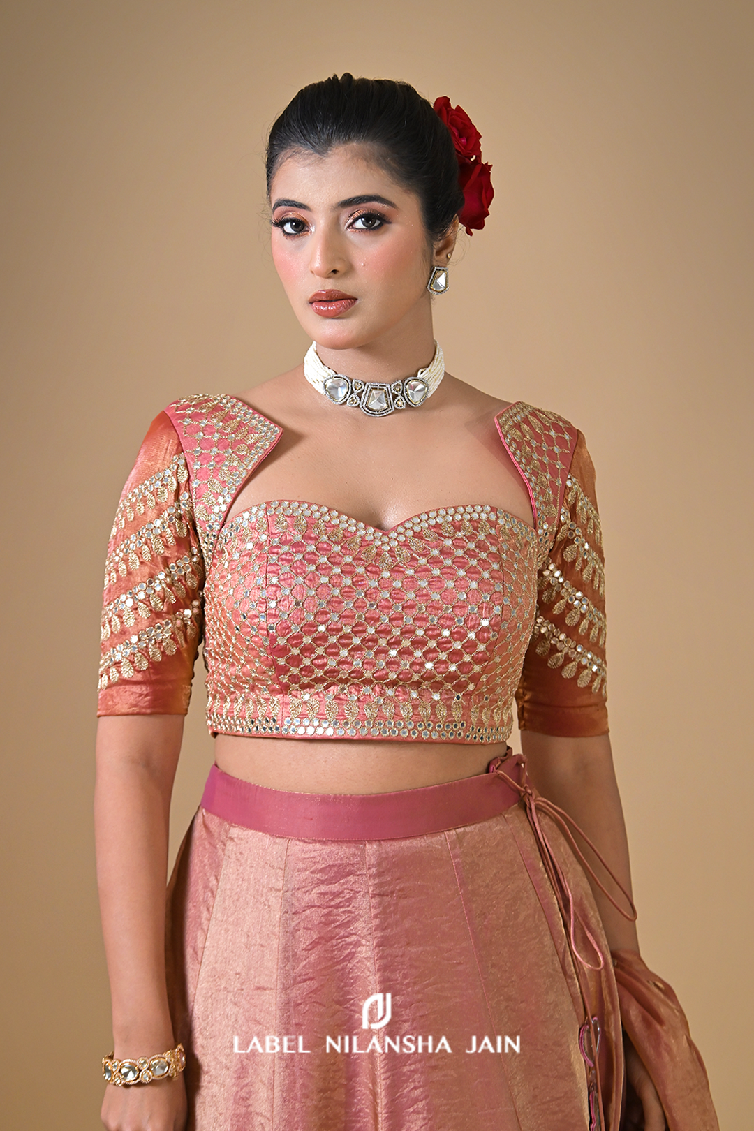 Rose Gold Zari Tissue Nayra Lehenga