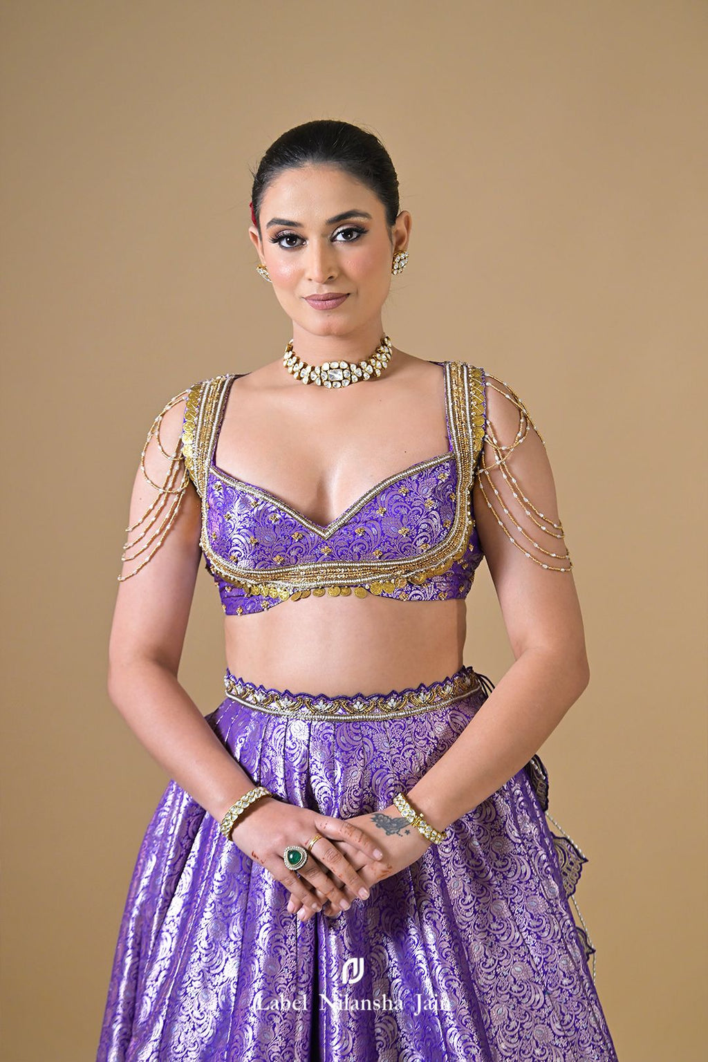 Purple Banarasi Dabka & Pearlwork Rajasi Lehenga