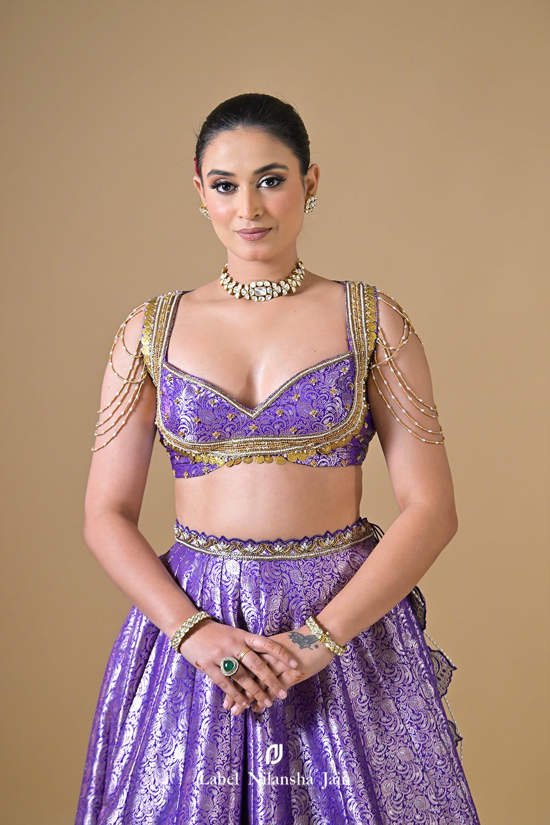Purple Banarasi Dabka & Pearlwork Rajasi Lehenga