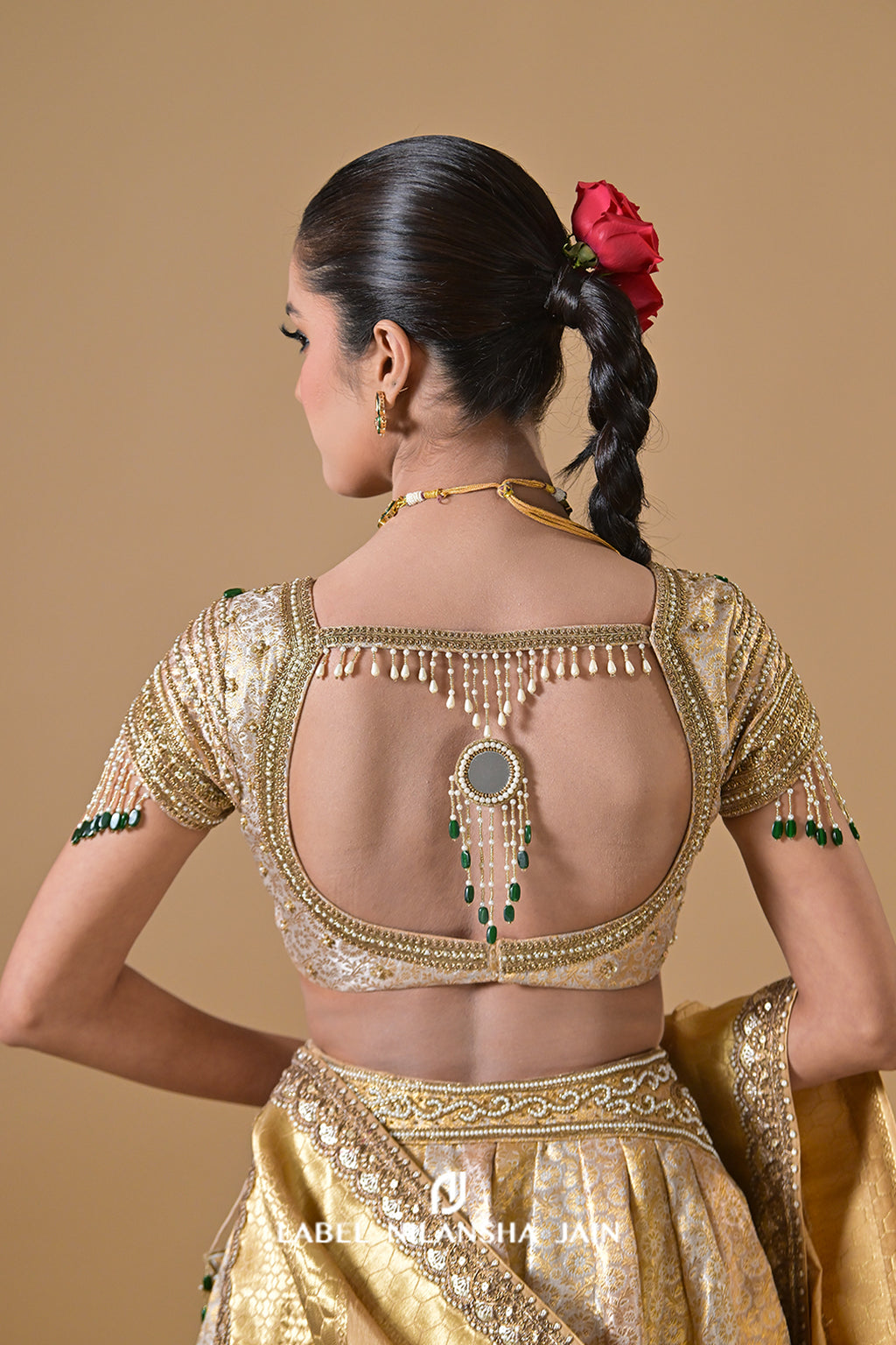 Gold Banarasi Lehenga With Emeralds Roshini Lehenga