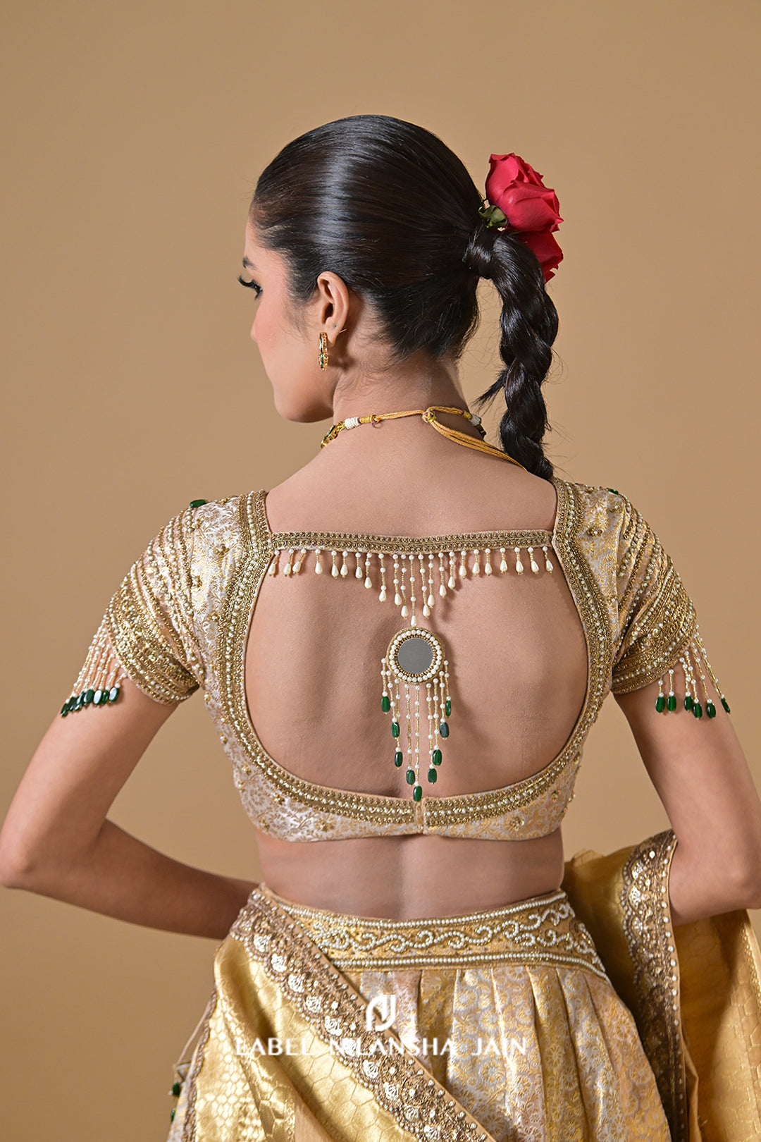 Gold Banarasi Lehenga With Emeralds Roshini Lehenga
