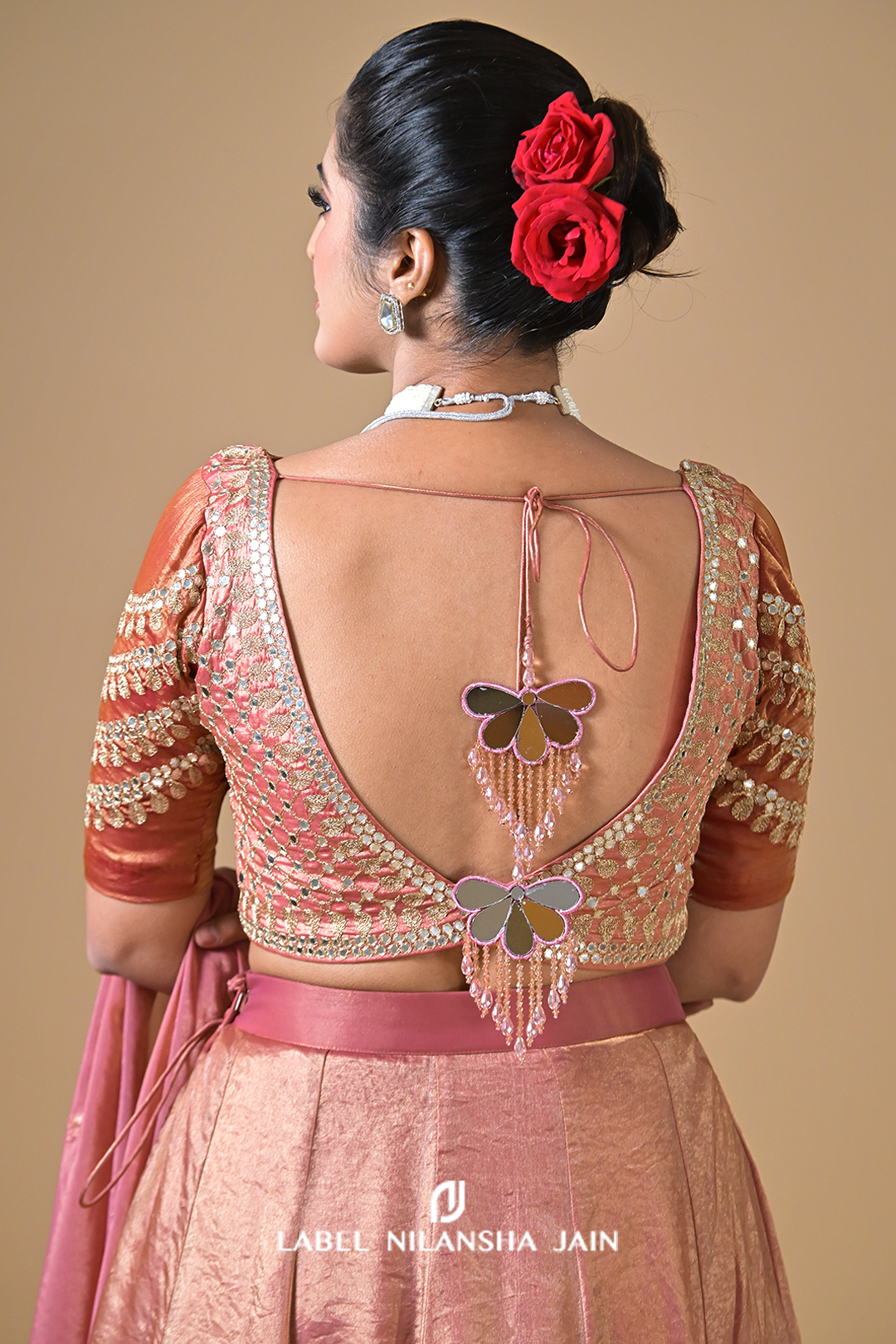 Rose Gold Zari Tissue Nayra Lehenga