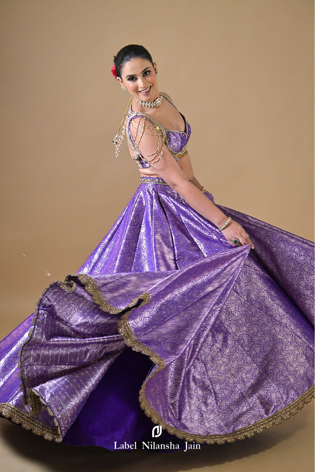 Purple Banarasi Dabka & Pearlwork Rajasi Lehenga
