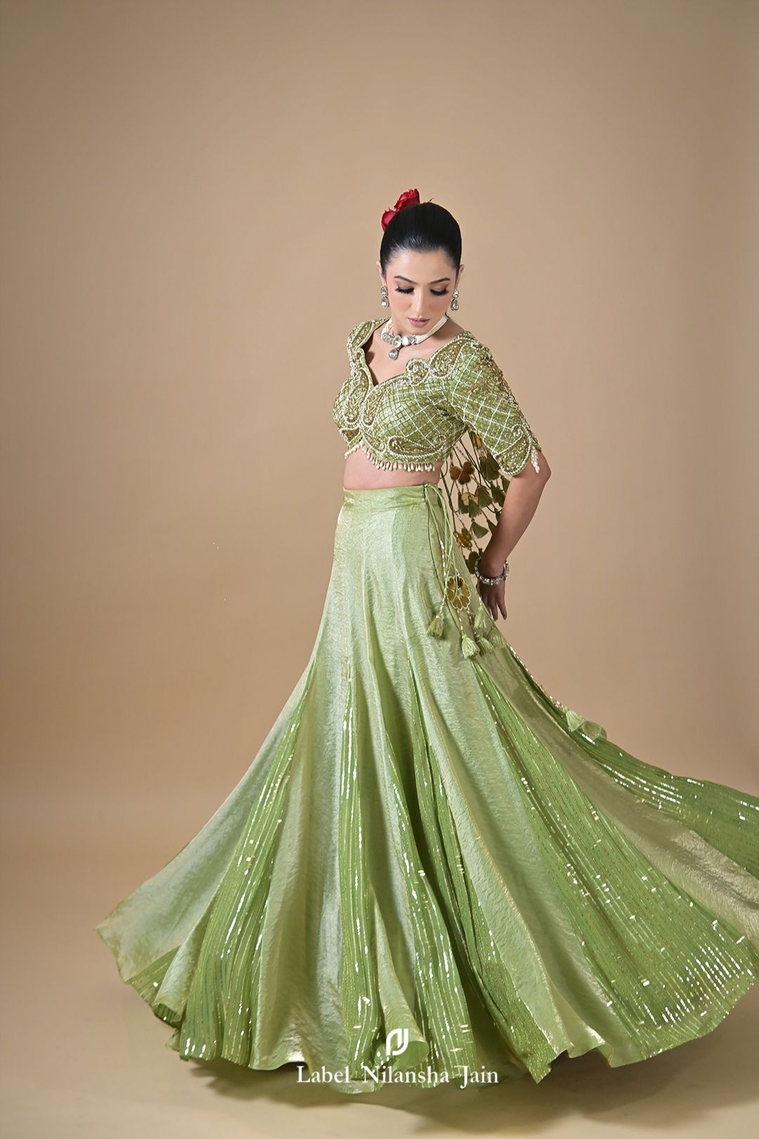 Mint Green Tissue Ziya Lehenga