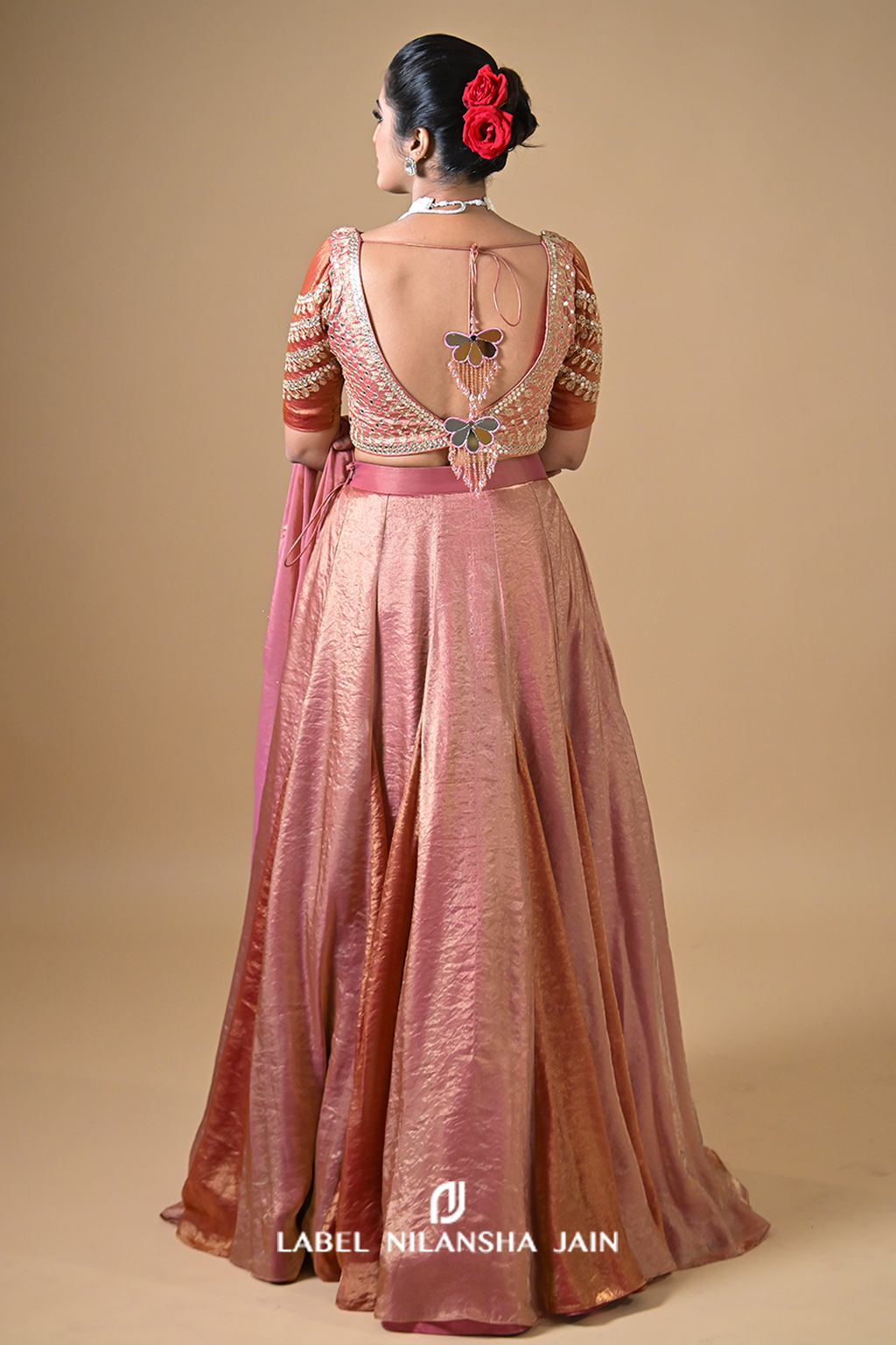 Rose Gold Zari Tissue Nayra Lehenga