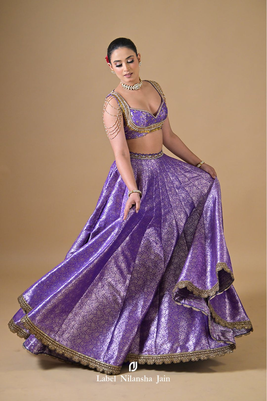 Purple Banarasi Dabka & Pearlwork Rajasi Lehenga