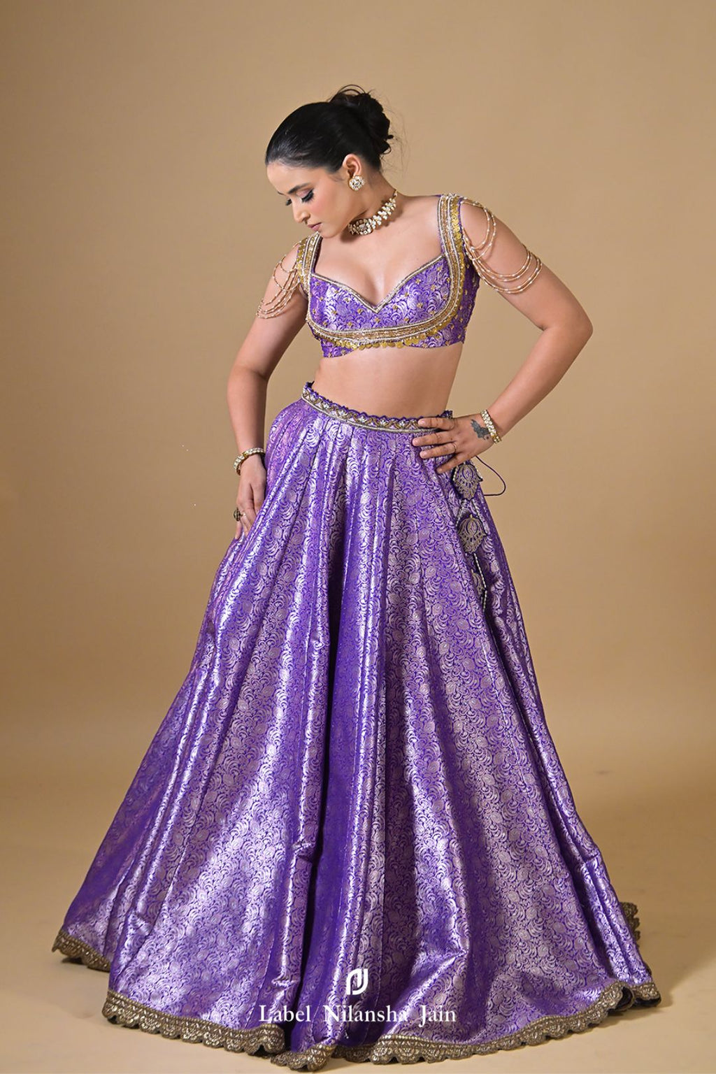 Purple Banarasi Dabka & Pearlwork Rajasi Lehenga