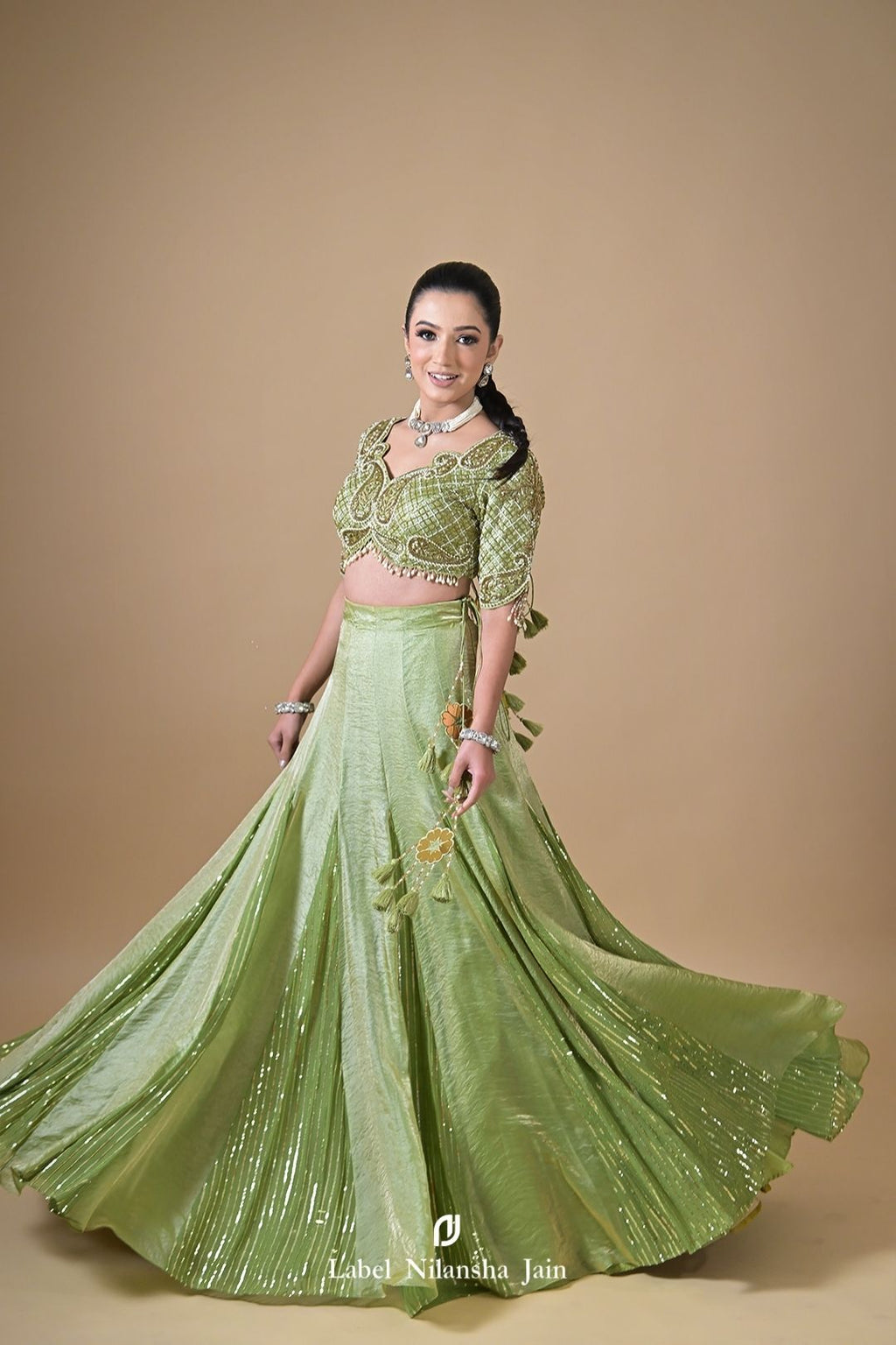 Mint Green Tissue Ziya Lehenga