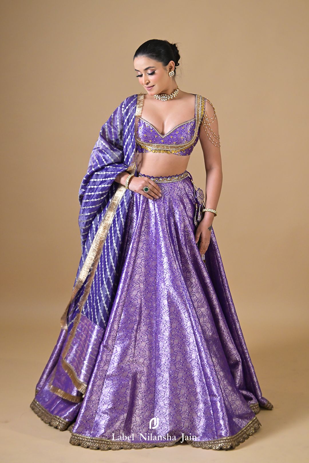 Purple Banarasi Dabka & Pearlwork Rajasi Lehenga