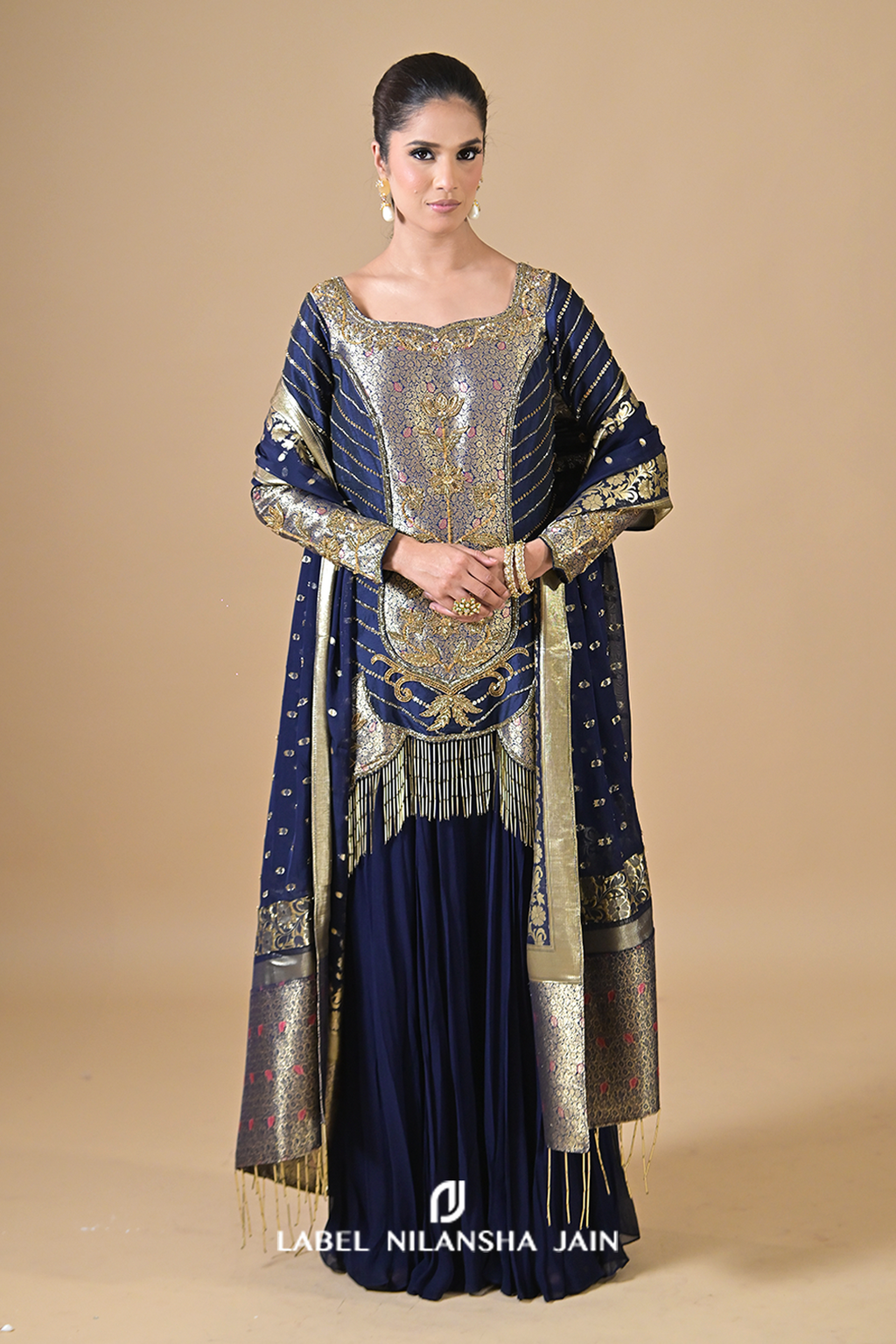 Navy Blue Banarasi Shilp Sharara Set