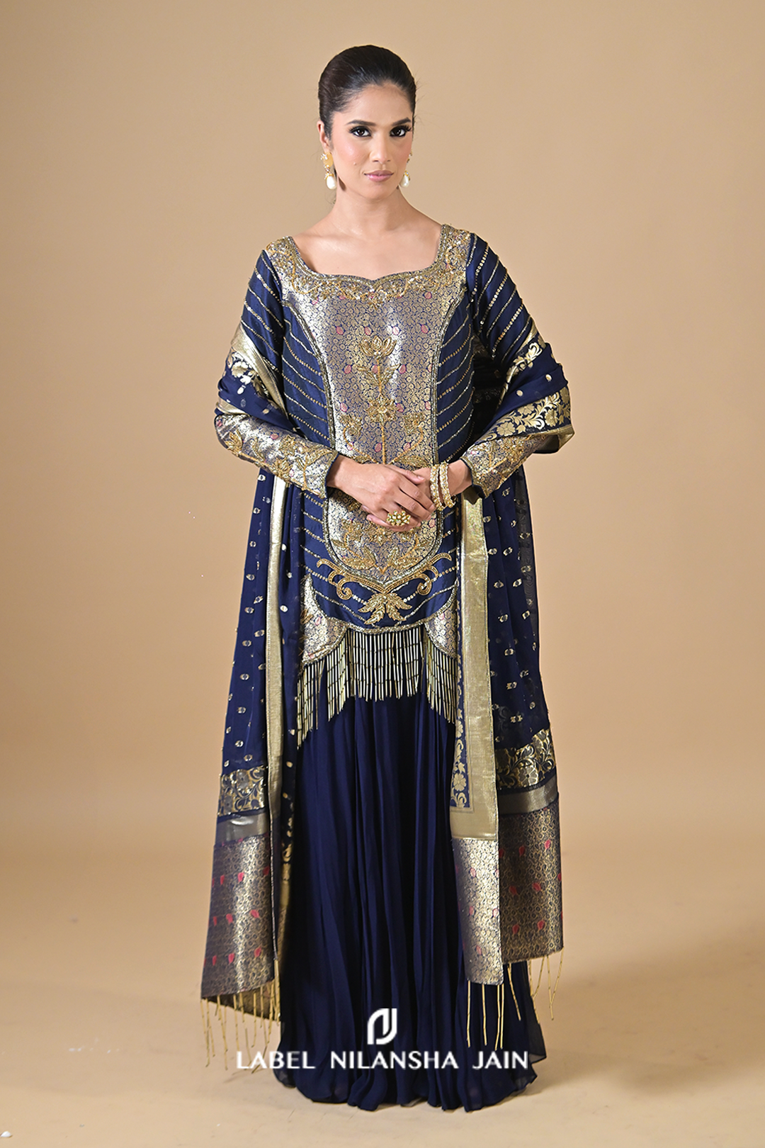 Navy Blue Banarasi Shilp Sharara Set