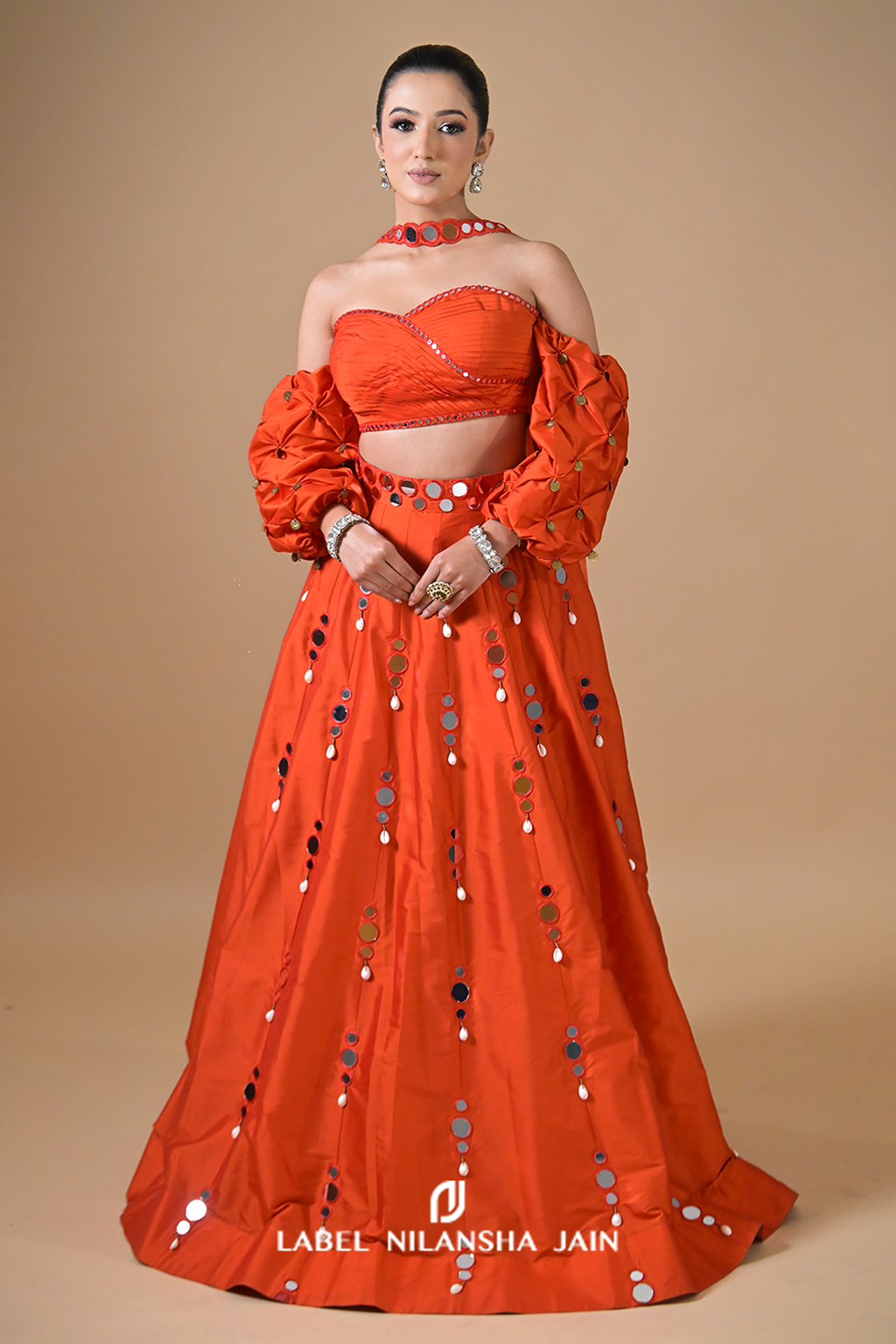 Orange Mirrorwork Surkh Lehenga