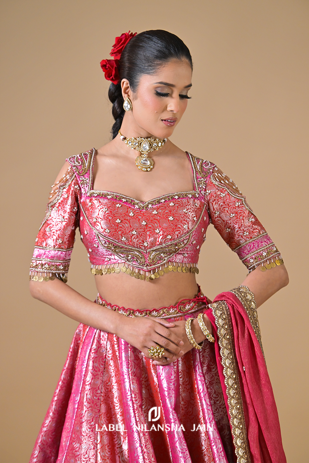 Red-Pink-Gajri Banarasi Bridal Rangotsav Lehenga