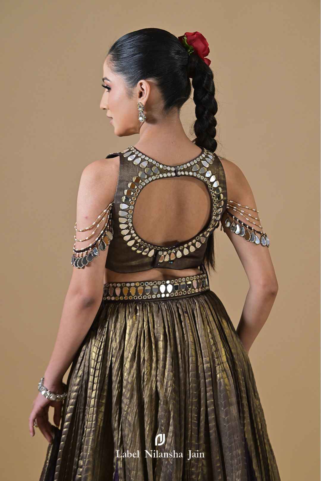 Deep Purple - Copper Tissue Mirrorwork Ruhani Lehenga