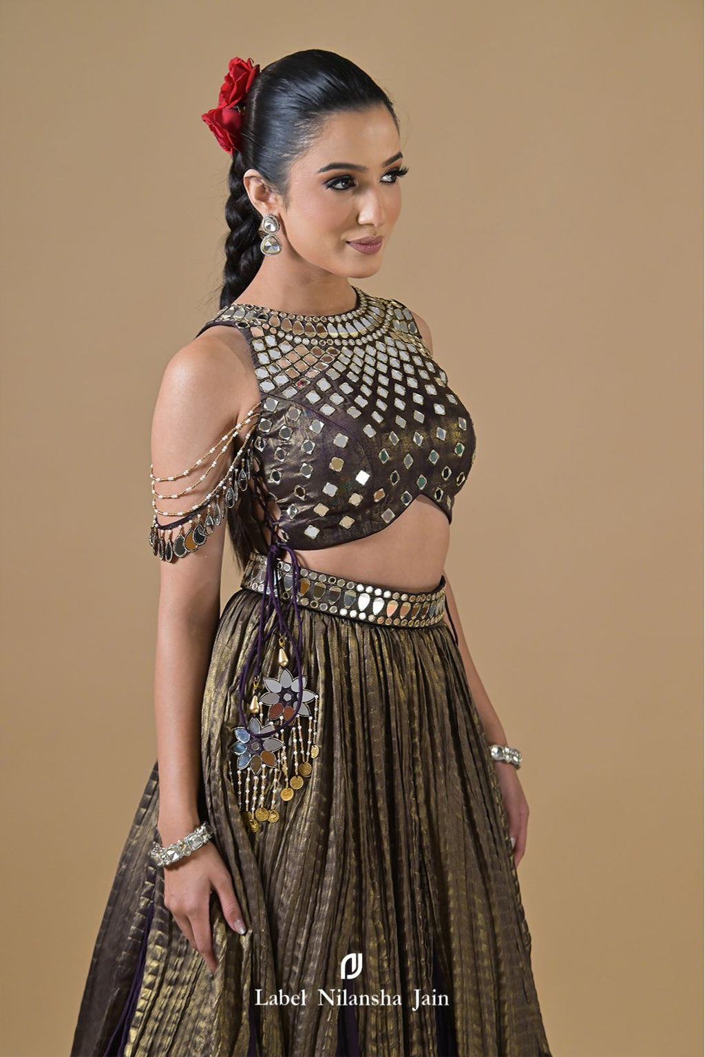Deep Purple - Copper Tissue Mirrorwork Ruhani Lehenga