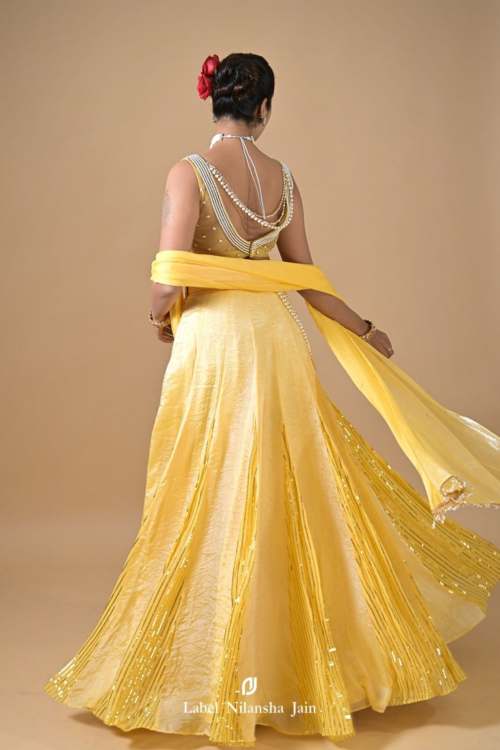 Pastel Yellow Tissue Hoor Lehenga