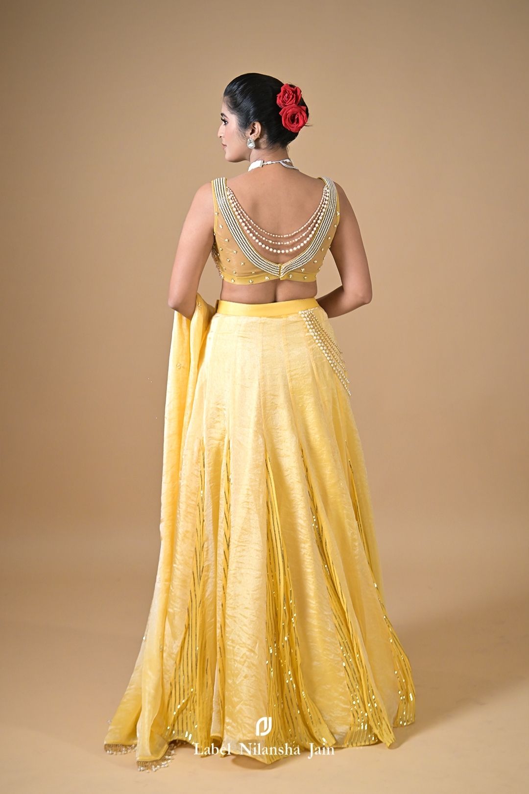 Pastel Yellow Tissue Hoor Lehenga
