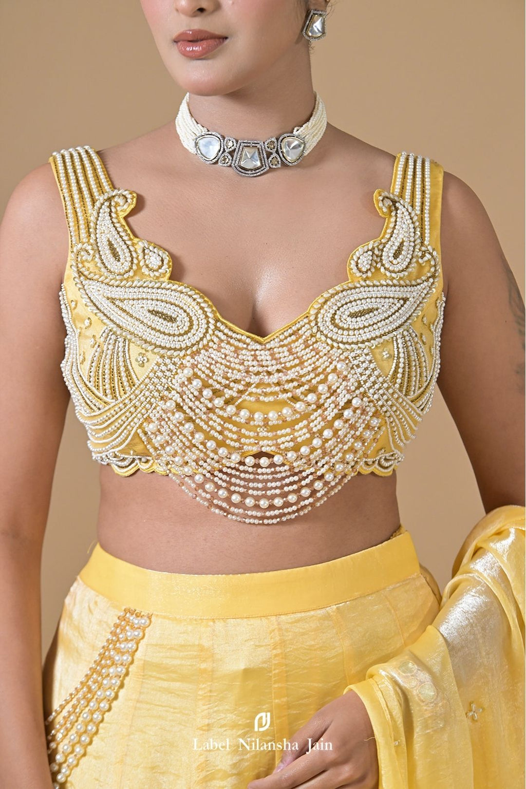 Pastel Yellow Tissue Hoor Lehenga