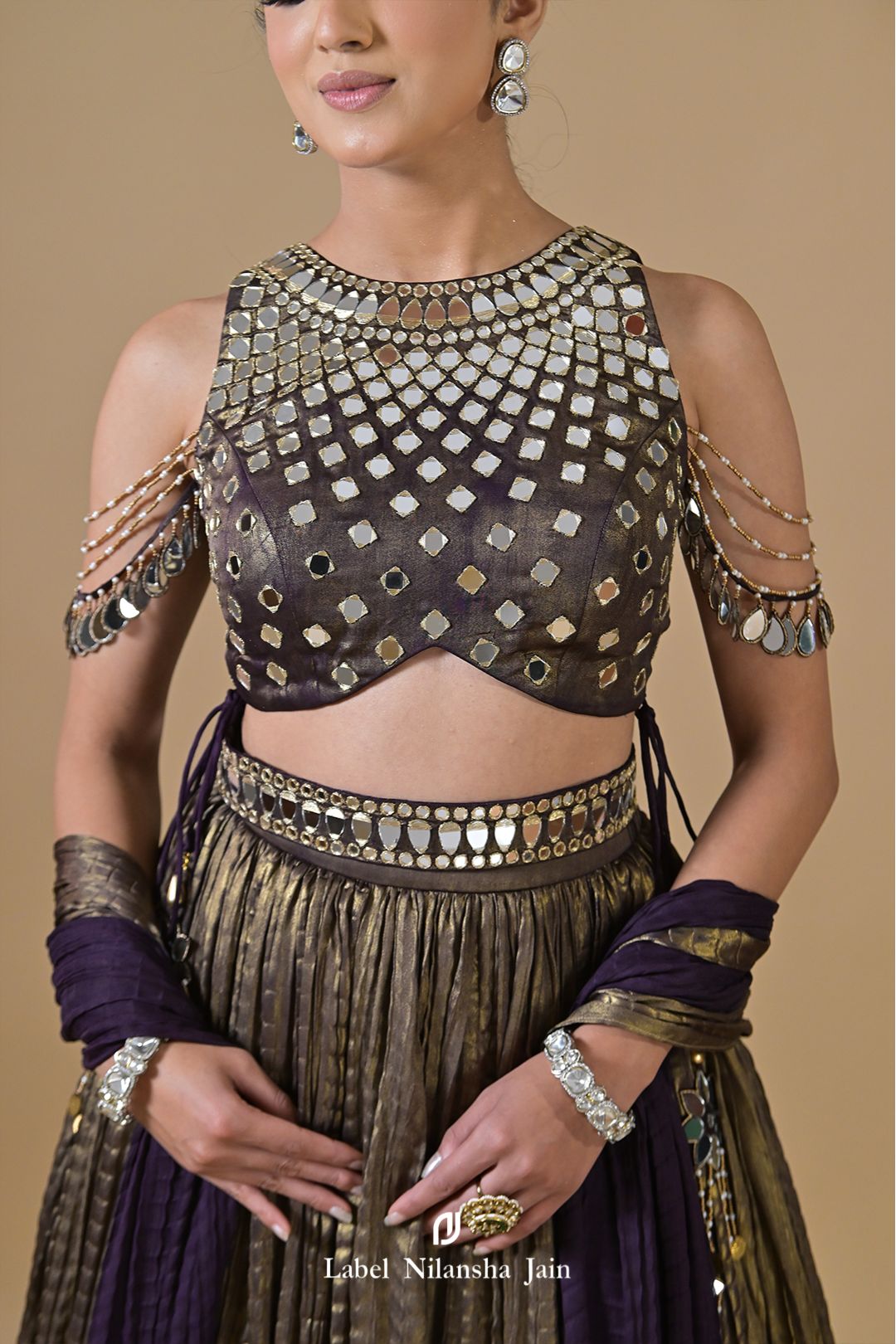 Deep Purple - Copper Tissue Mirrorwork Ruhani Lehenga