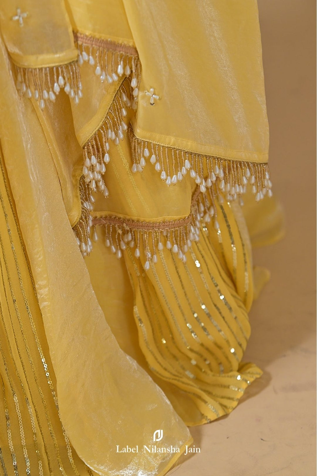 Pastel Yellow Tissue Hoor Lehenga