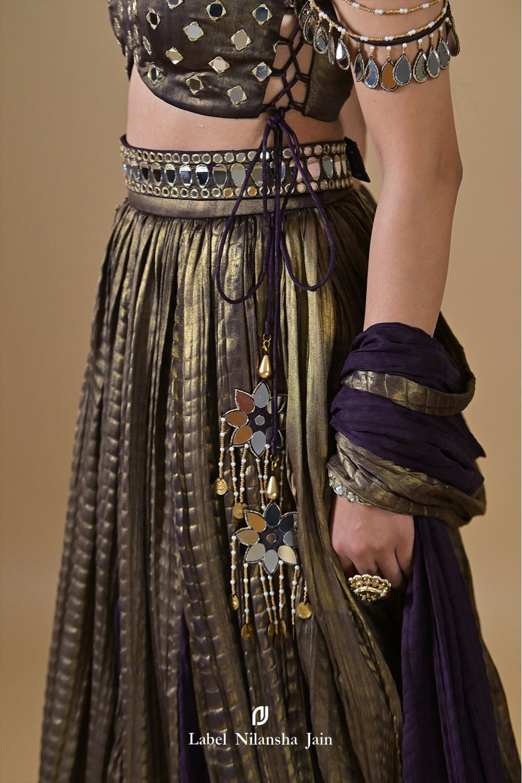 Deep Purple - Copper Tissue Mirrorwork Ruhani Lehenga