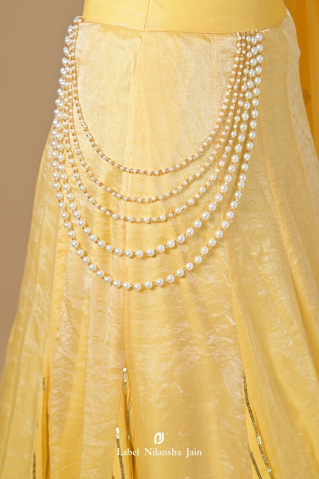 Pastel Yellow Tissue Hoor Lehenga