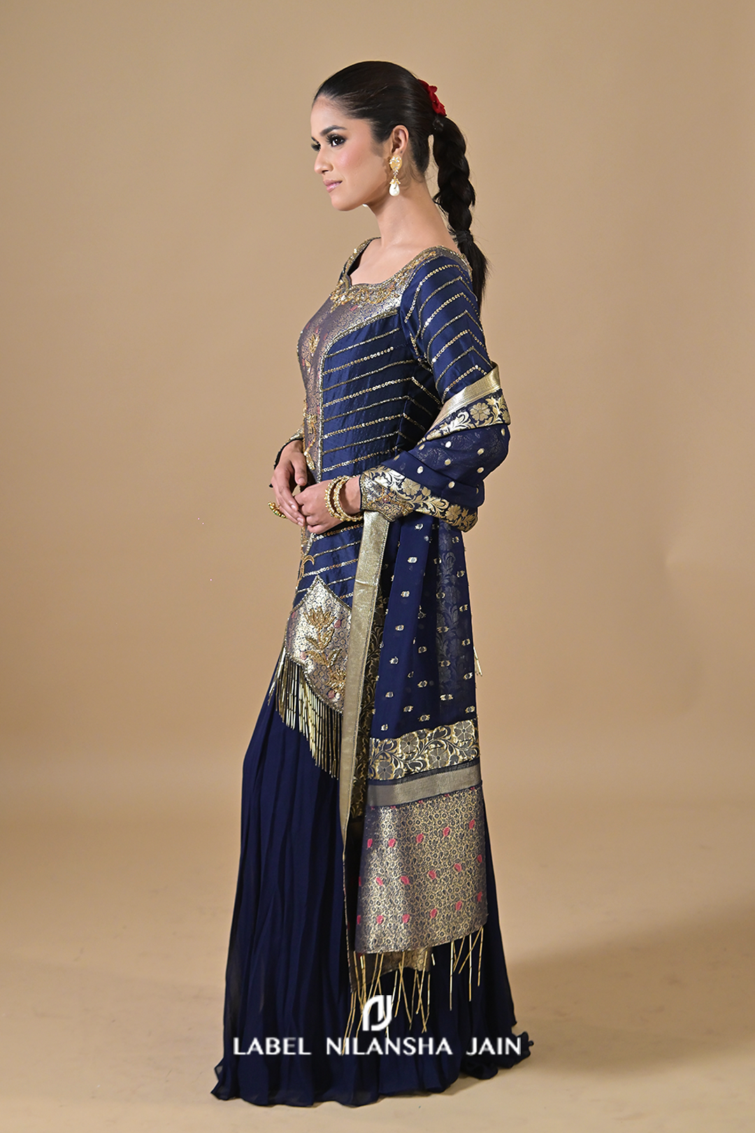 Navy Blue Banarasi Shilp Sharara Set
