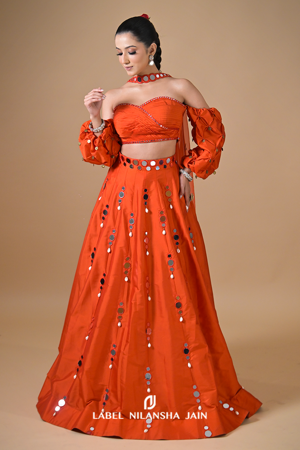 Orange Mirrorwork Surkh Lehenga