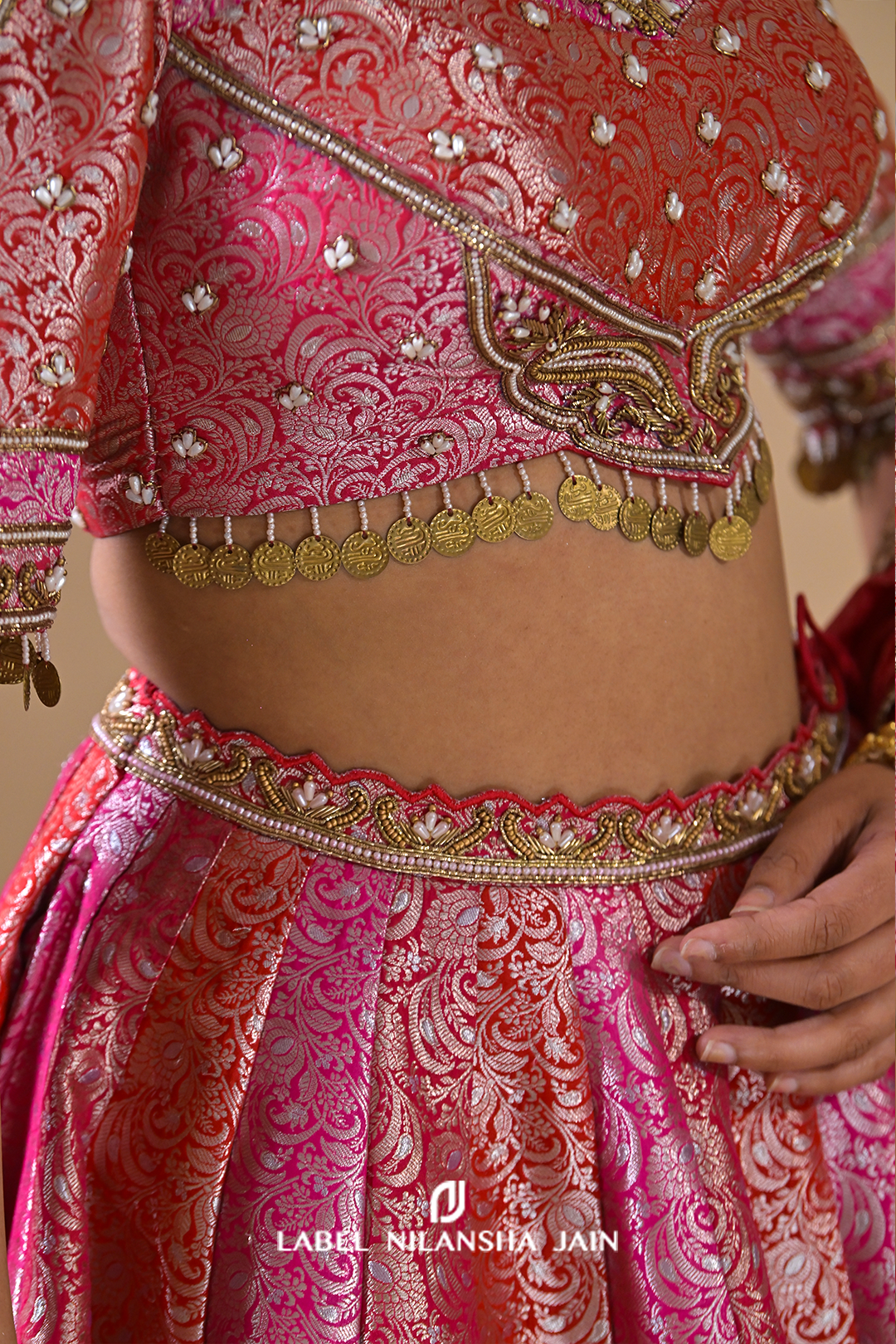 Red-Pink-Gajri Banarasi Bridal Rangotsav Lehenga