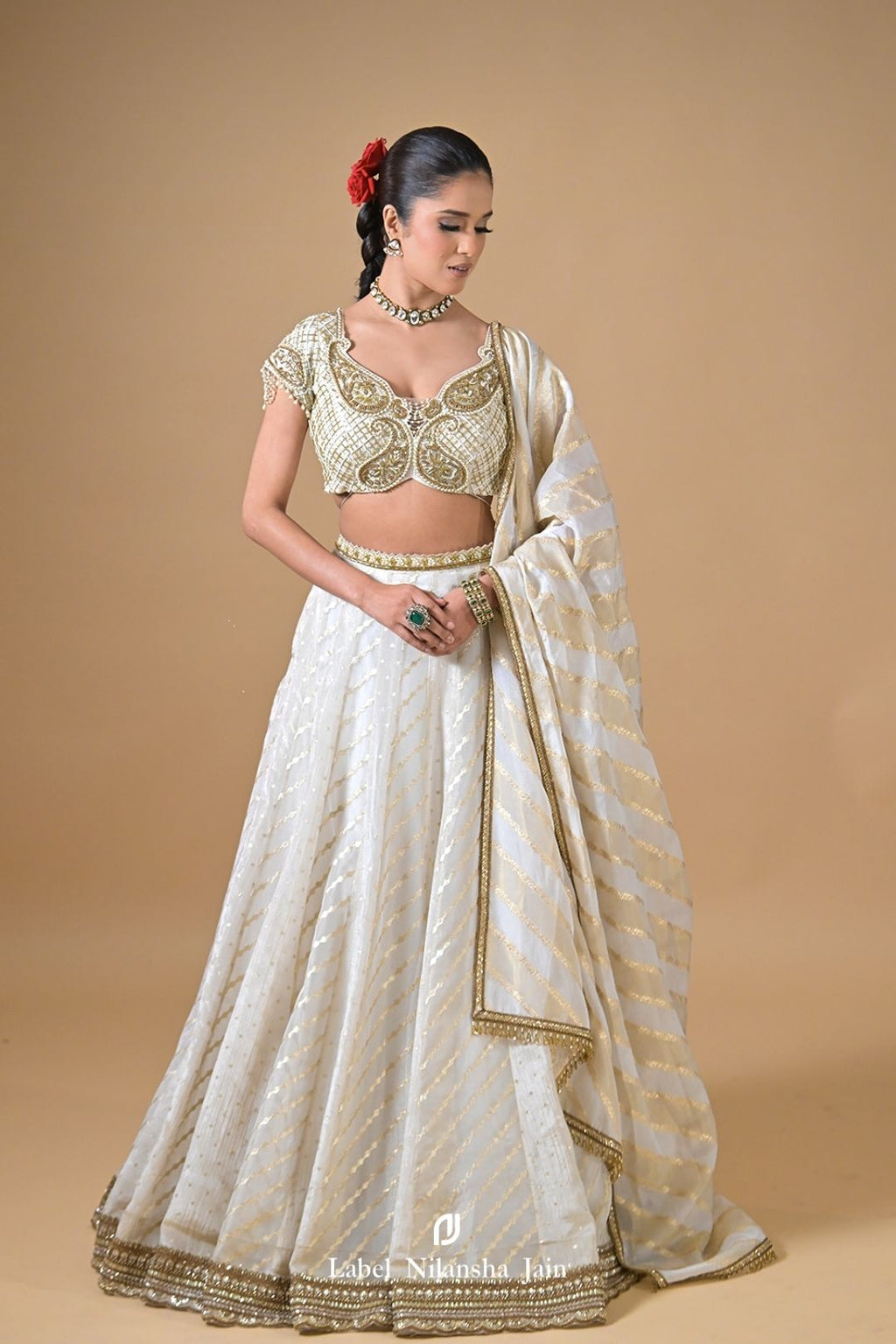 Off White - Gold Banarasi Suhani Lehenga