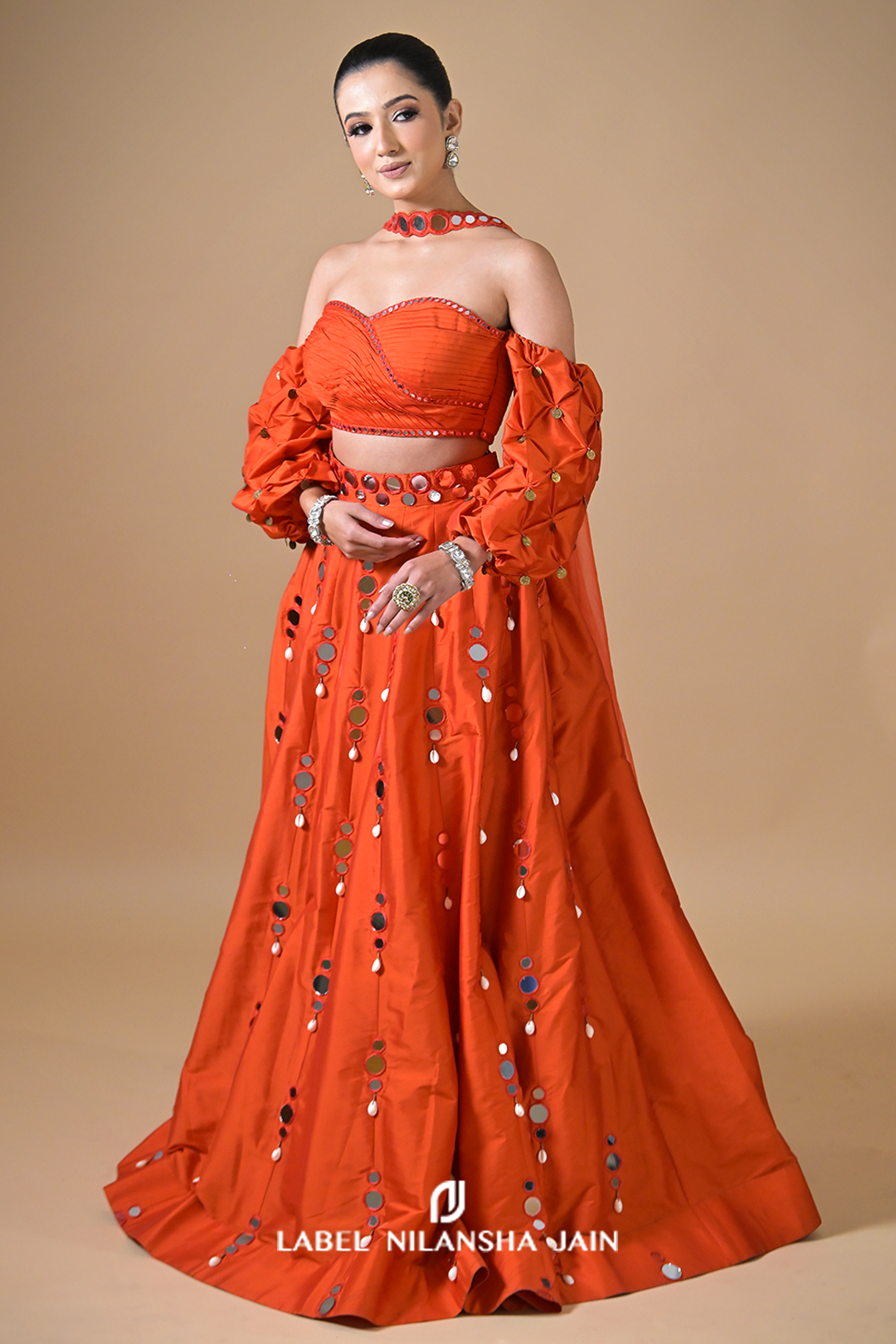 Orange Mirrorwork Surkh Lehenga