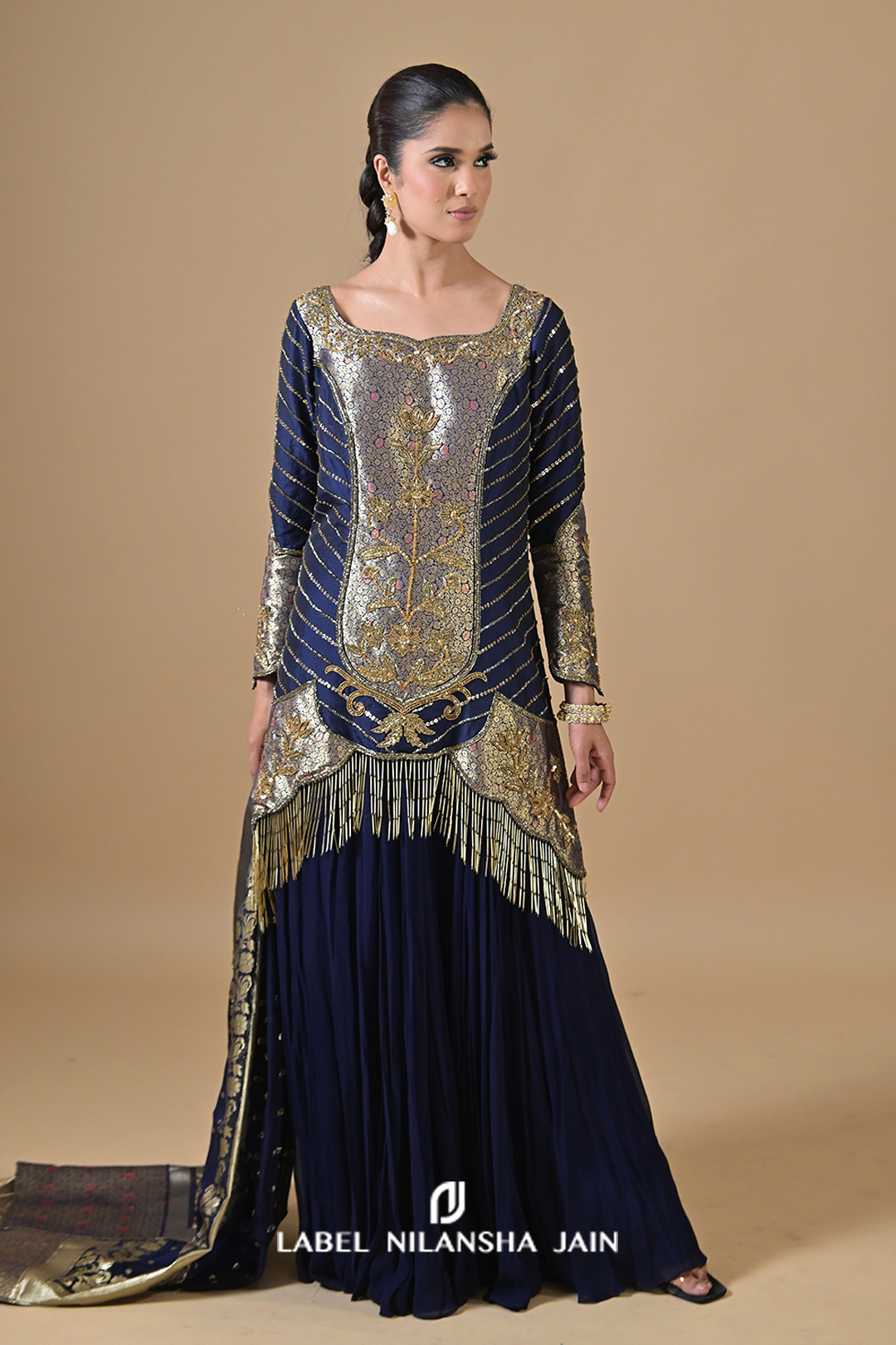 Navy Blue Banarasi Shilp Sharara Set