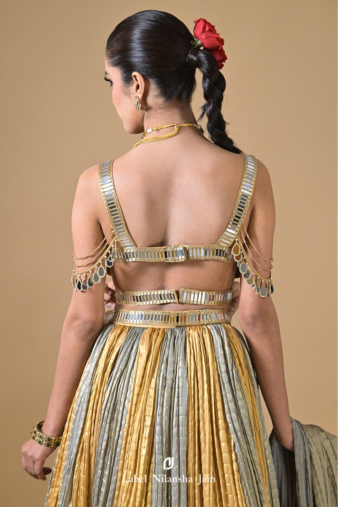 Gold - Silver Tissue Mirrorwork Ujala Lehenga