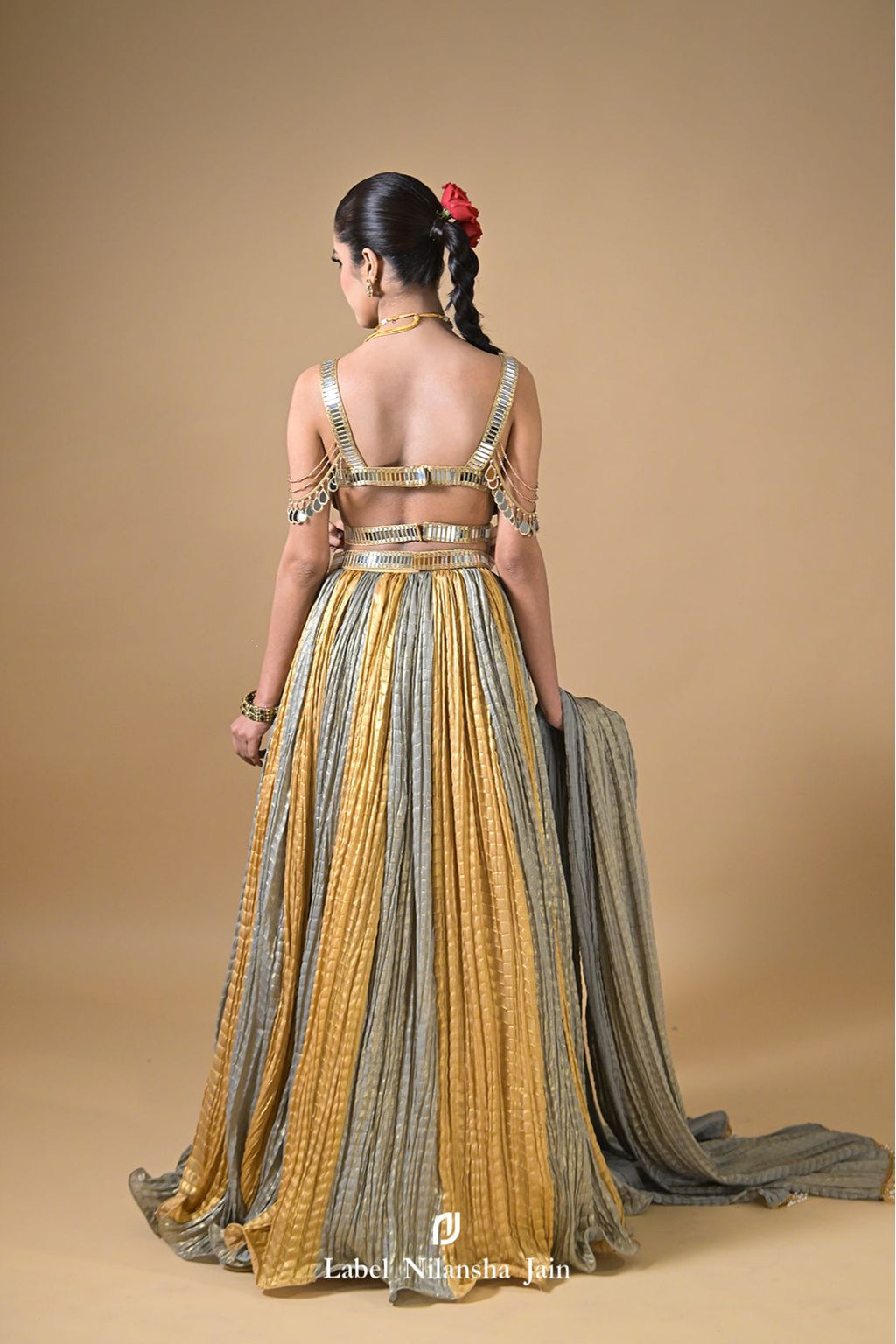 Gold - Silver Tissue Mirrorwork Ujala Lehenga
