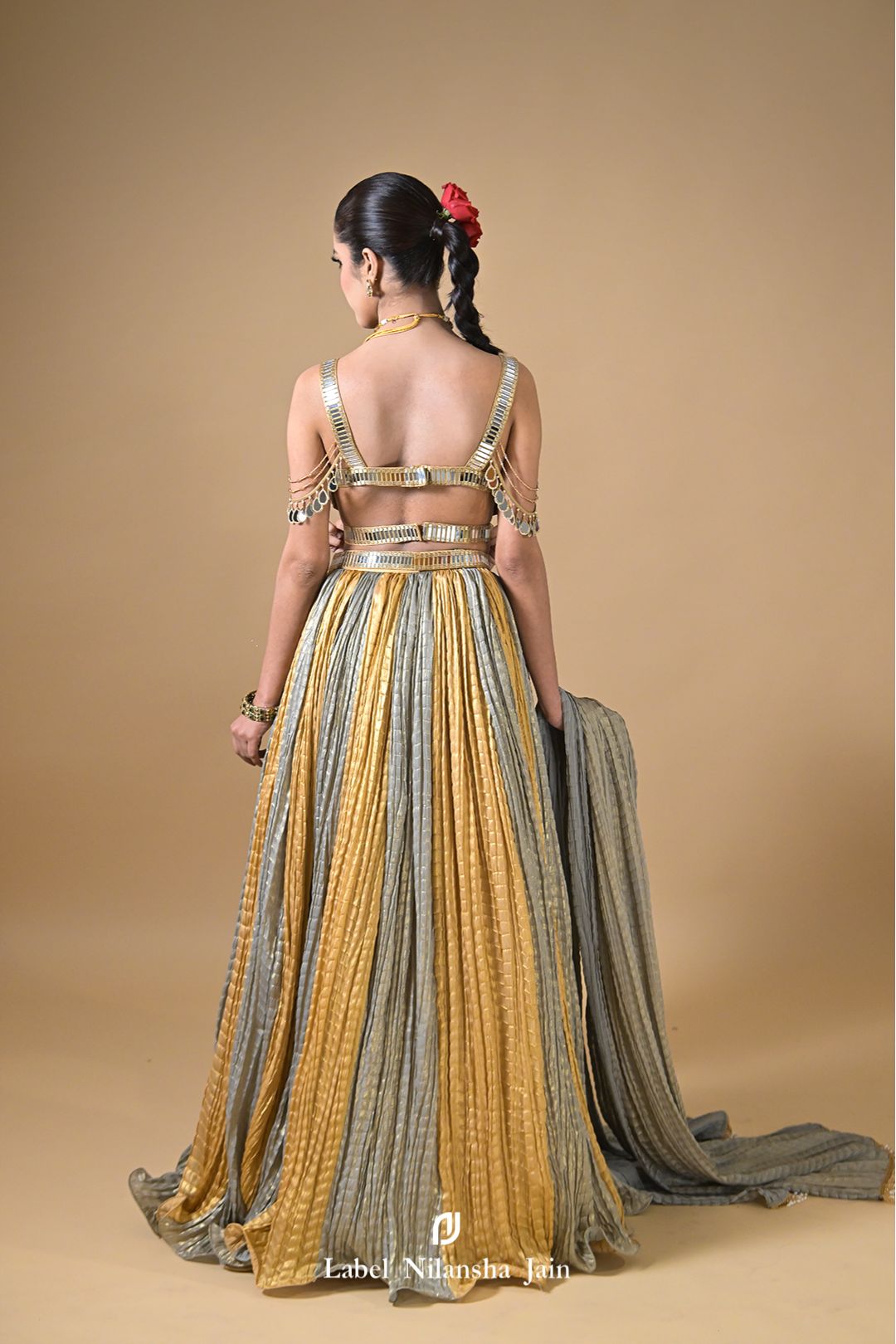 Gold - Silver Tissue Mirrorwork Ujala Lehenga