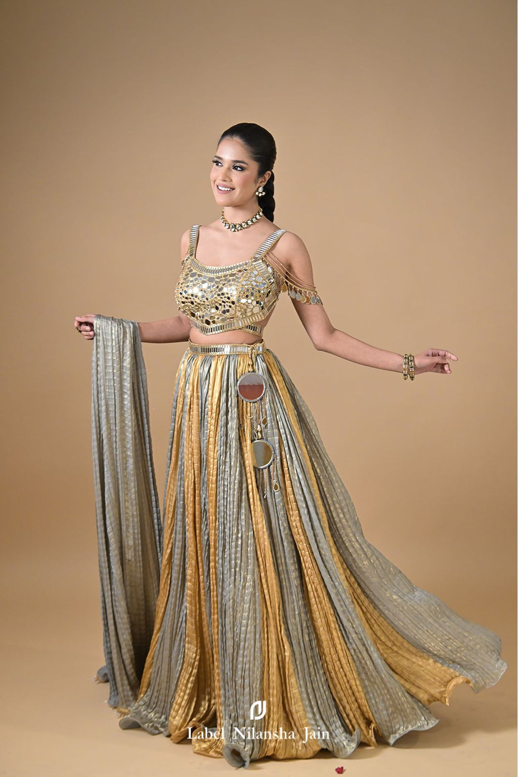 Gold - Silver Tissue Mirrorwork Ujala Lehenga