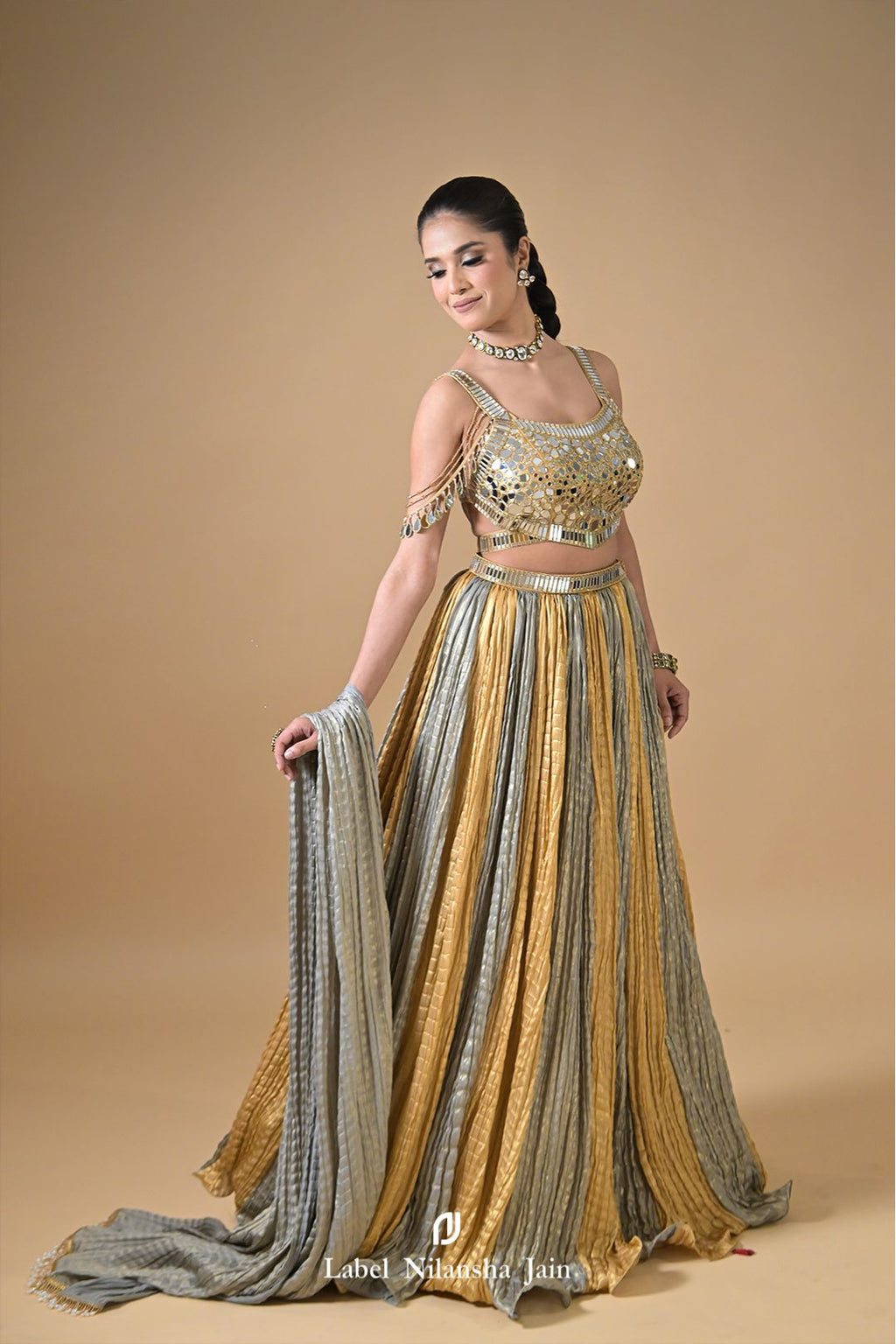 Gold - Silver Tissue Mirrorwork Ujala Lehenga