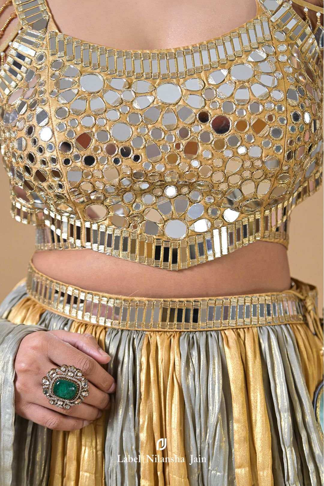 Gold - Silver Tissue Mirrorwork Ujala Lehenga