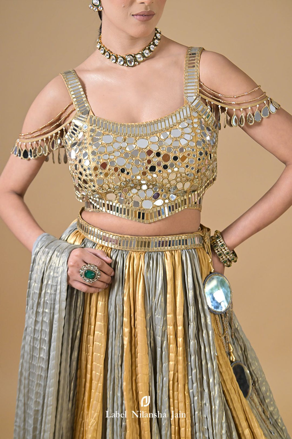 Gold - Silver Tissue Mirrorwork Ujala Lehenga