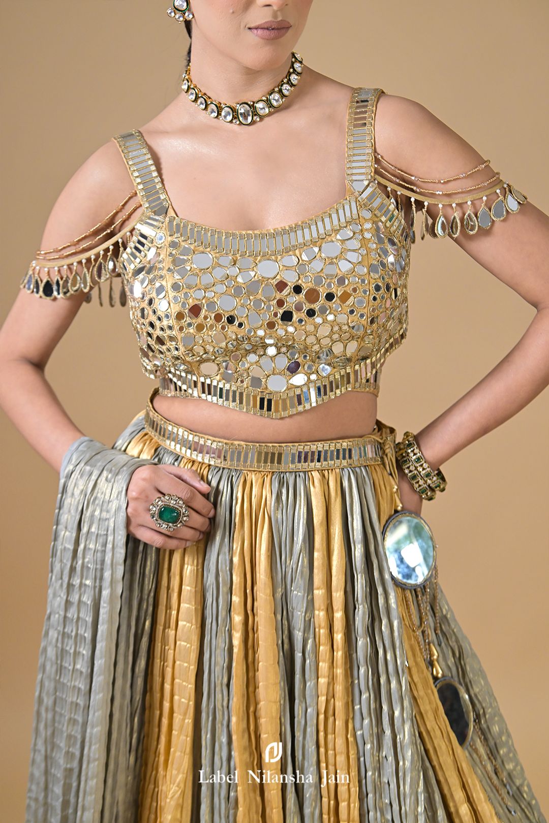 Gold - Silver Tissue Mirrorwork Ujala Lehenga