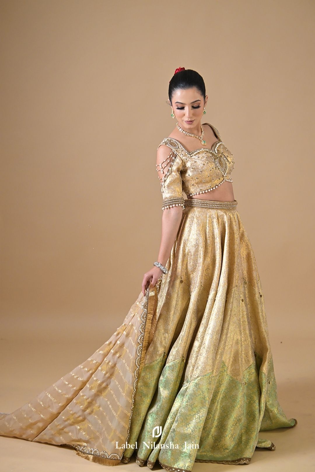 Gold - Green Banarasi Silk Meher Lehenga